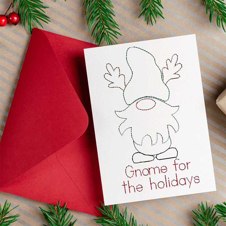 Reindeer Gnome Embroidery Design – In-the-Hoop Christmas Card