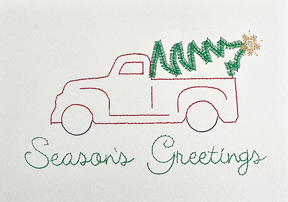 Red Truck Christmas Card Embroidery Design – In-the-Hoop Holiday Classic