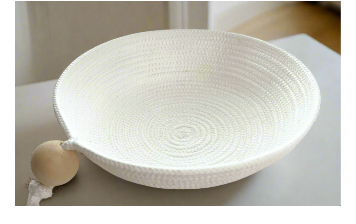 Chic Entryway Rope Bowl with Wooden Bead Accent