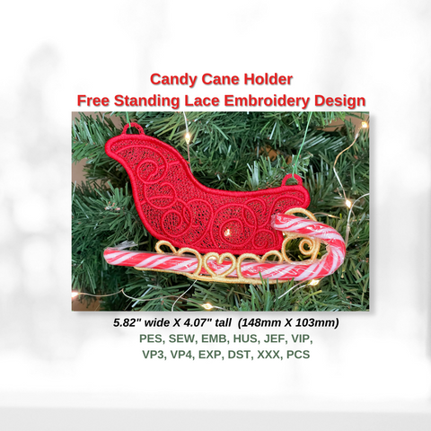 candy cane holder embroidery design