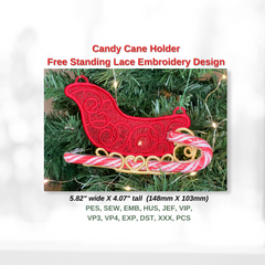 candy cane holder embroidery design