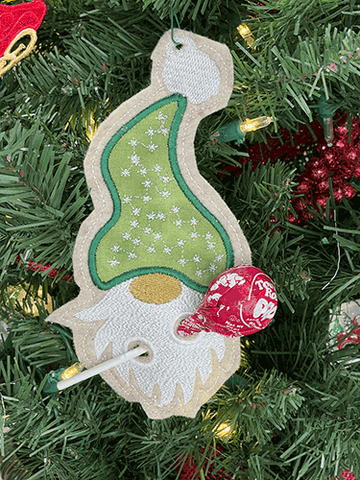 Christmas Gnome Lollipop holder ornament ITH embroidery design