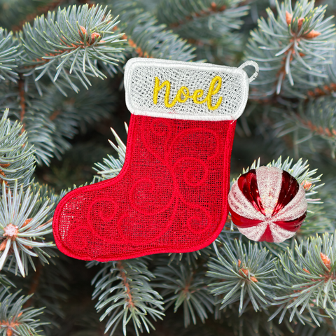 Lace Christmas Stocking Embroidery Design Bundle