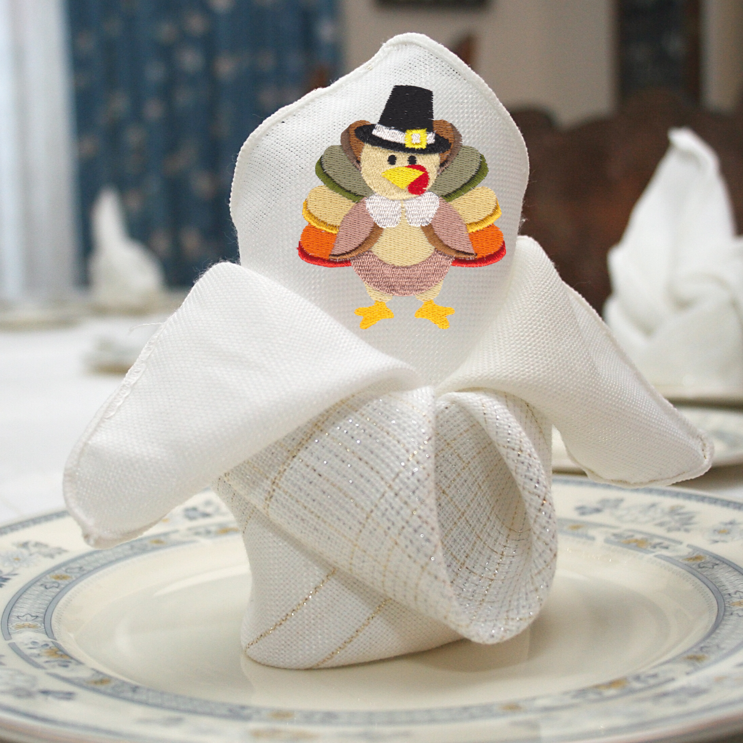 Pilgrim Turkey embroidery design for Thanksgiving