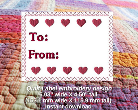 Heart Quilt label machine embroidery design for Valentine's Day