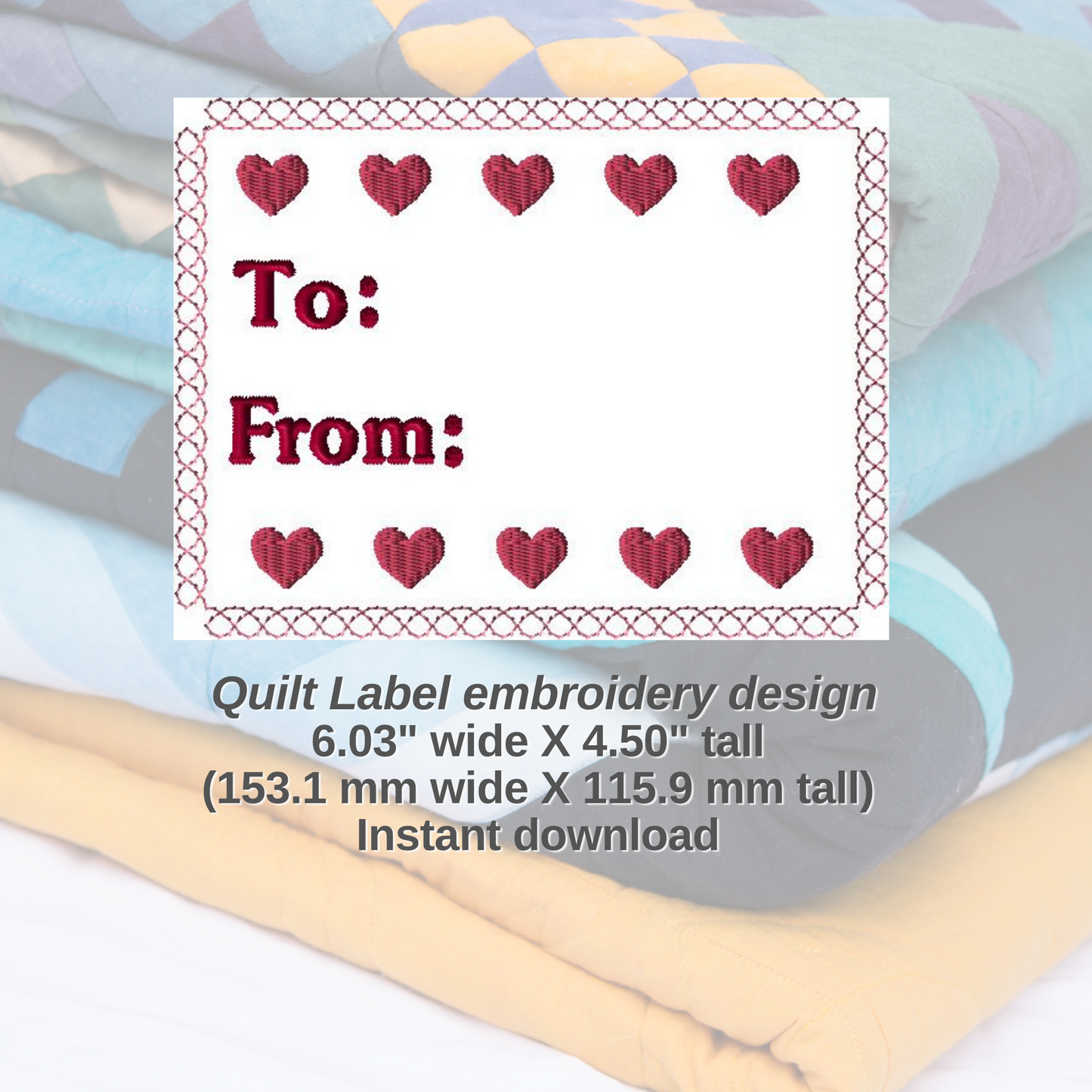 Heart Quilt label machine embroidery design for Valentine's Day