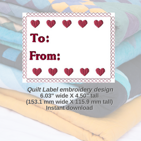 Heart Quilt label machine embroidery design for Valentine's Day