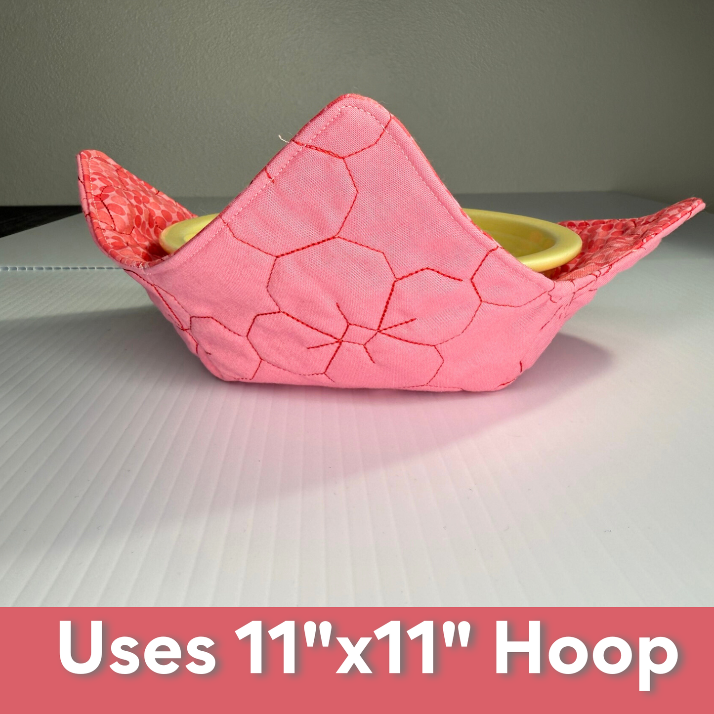 In-the-Hoop Bowl Cozy Embroidery Design – Quilted Flower Pattern