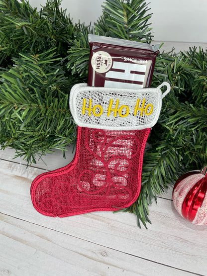 Ho Ho Ho Christmas Stocking Gift Card Holder – In-the-Hoop Embroidery Design