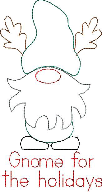 Reindeer Gnome Redwork Embroidery Design for Christmas Cards