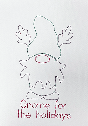 Reindeer Gnome Redwork Embroidery Design for Christmas Cards