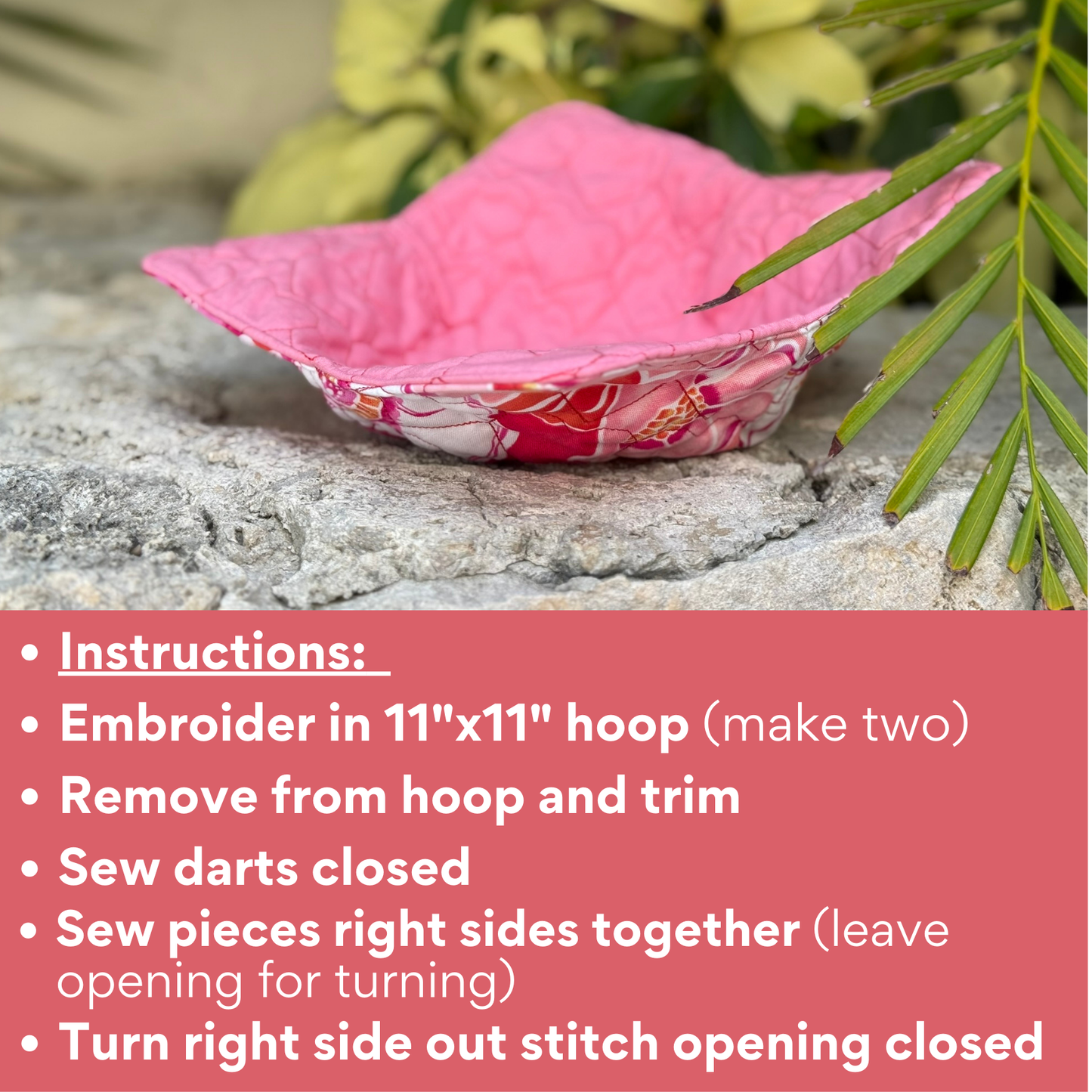 In-the-Hoop Bowl Cozy Embroidery Design – Quilted Flower Pattern
