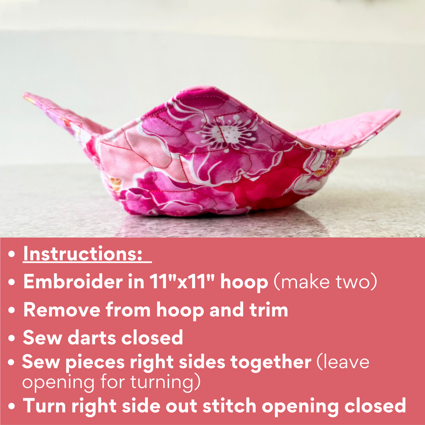 In the Hoop Bowl Cozy Embroidery Design – Quilted Hearts