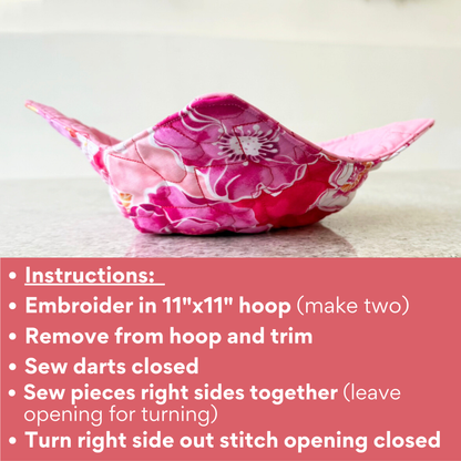 In the Hoop Bowl Cozy Embroidery Design – Quilted Hearts