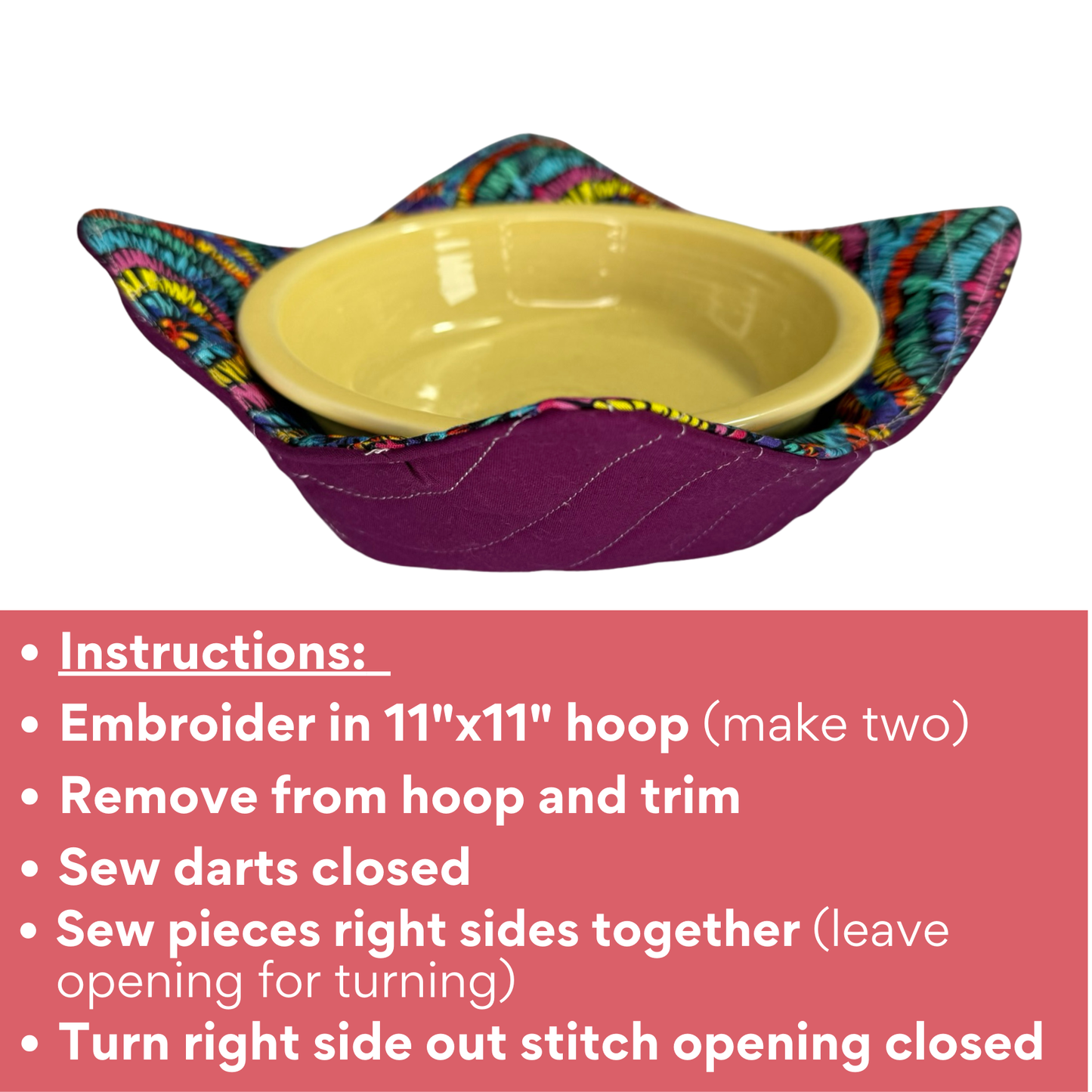 In-the-Hoop Bowl Cozy Embroidery Design – Wavy Line Quilting