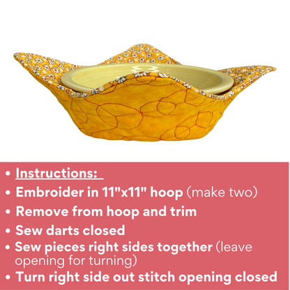 In-the-Hoop Bowl Cozy Embroidery Design – Geometric Circles Pattern