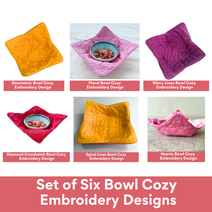 Set of 6 In-the-Hoop Microwave Bowl Cozy Embroidery Designs