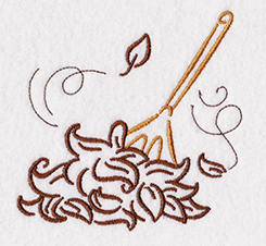 rake and leaves embroidery design