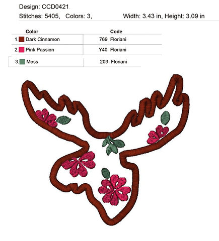 Moose Silhouette applique embroidery design