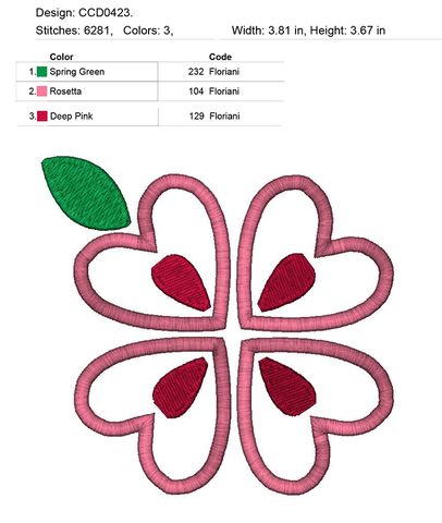 FREE Floral Heart Applique Machine Embroidery Design