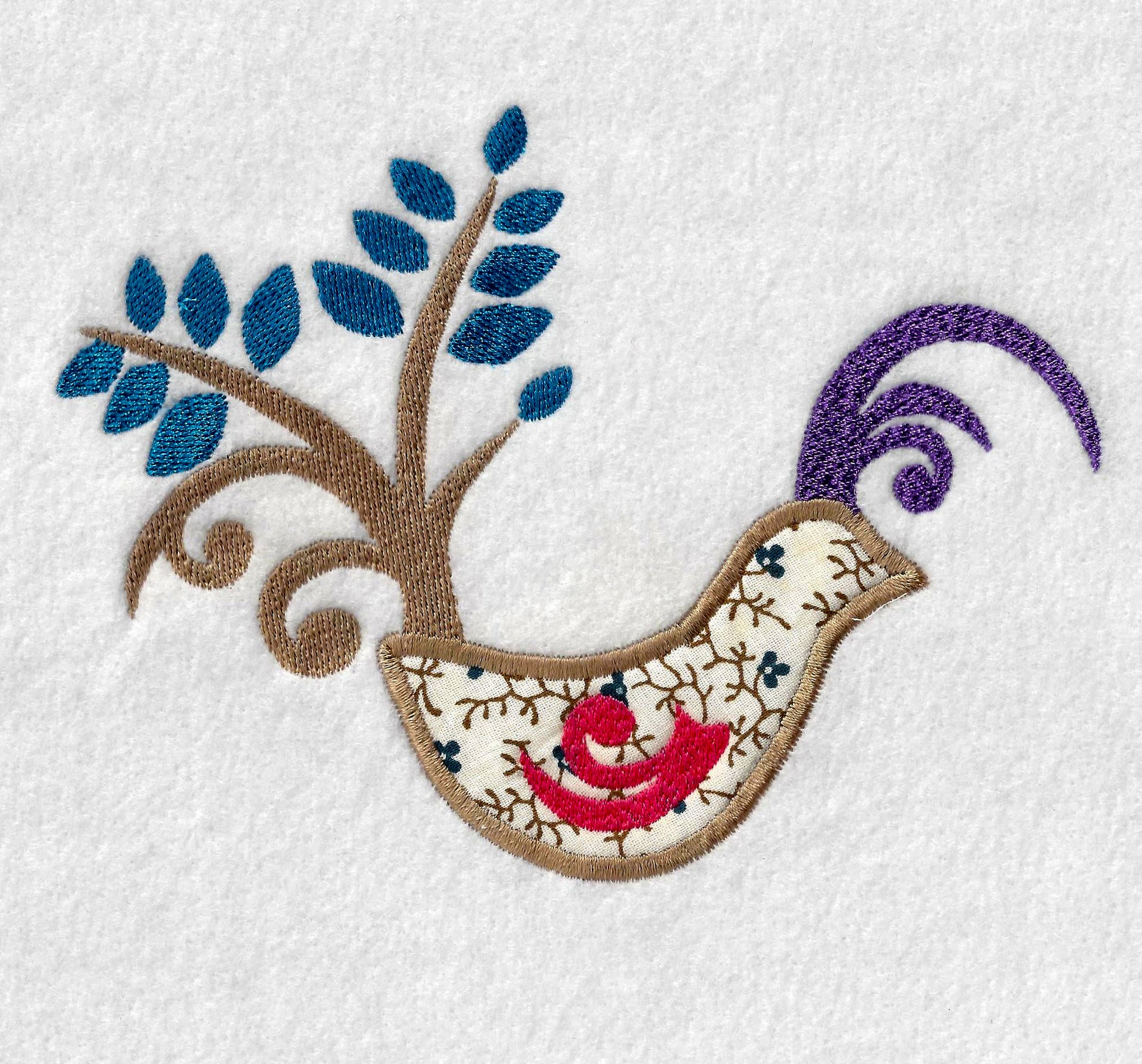 fancy bird applique embroidery design