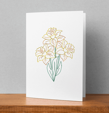 Daffodil Redwork embroidery design for greeting cards