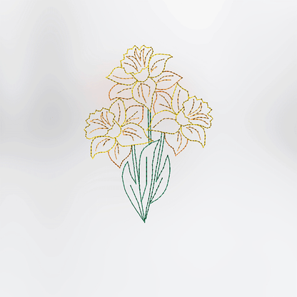 Daffodil Redwork embroidery design for greeting cards
