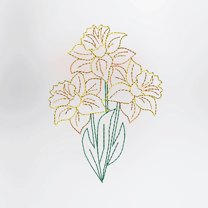 Daffodil Redwork embroidery design for greeting cards