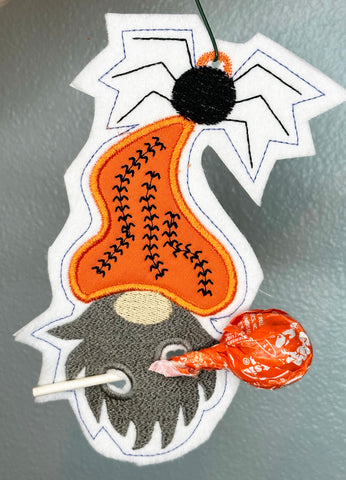 In the hoop Gnome candy holder embroidery design for Halloween