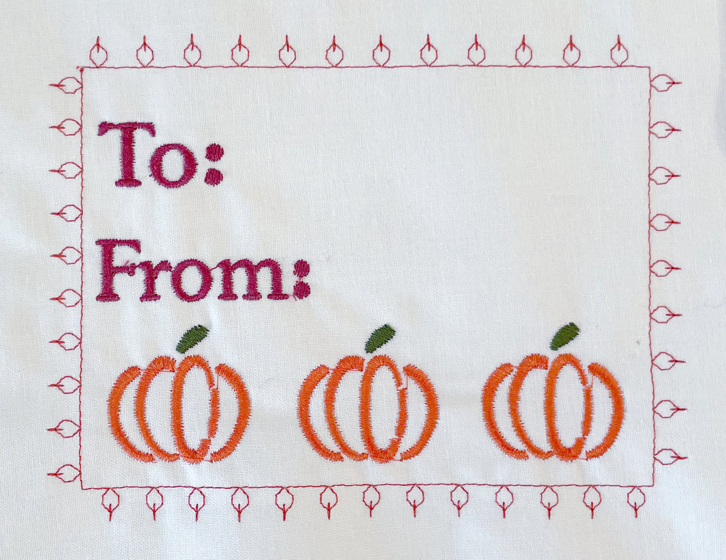 Pumpkin frame personalized quilt label embroidery design