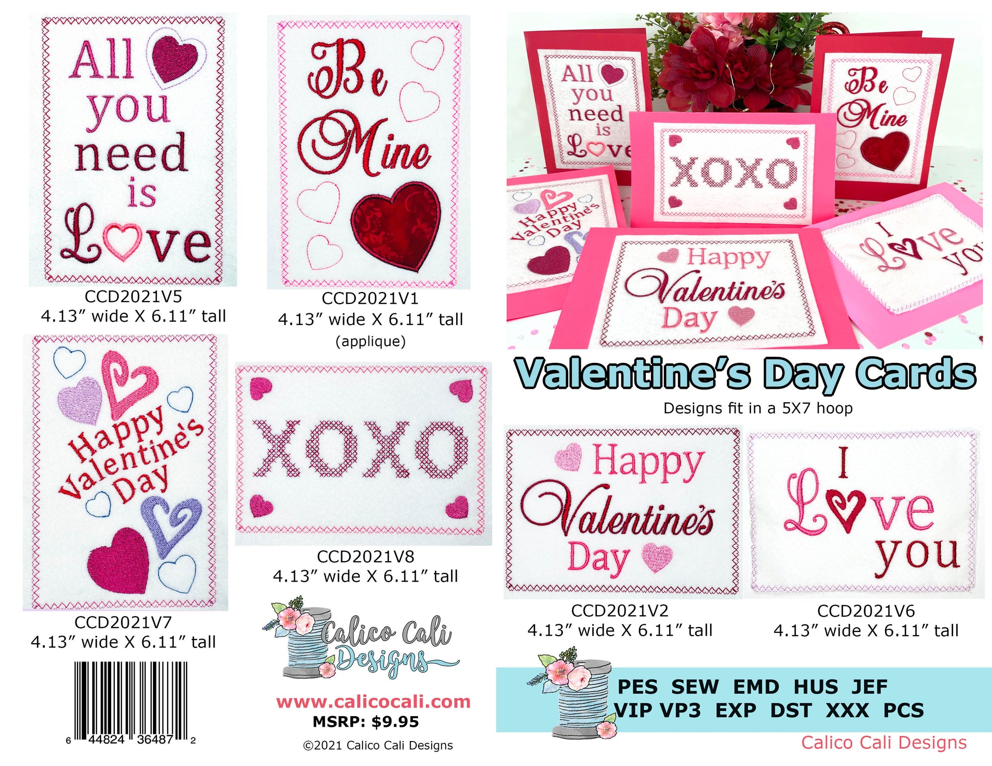 Valentine's Day Cards In The Hoop Embroidery Designs