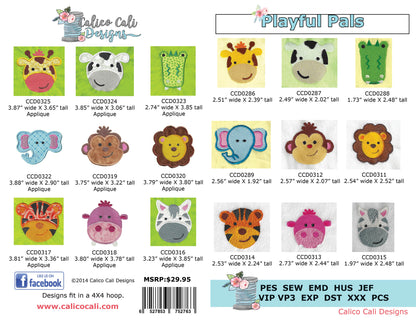 Zoo animal embroidery designs bundle