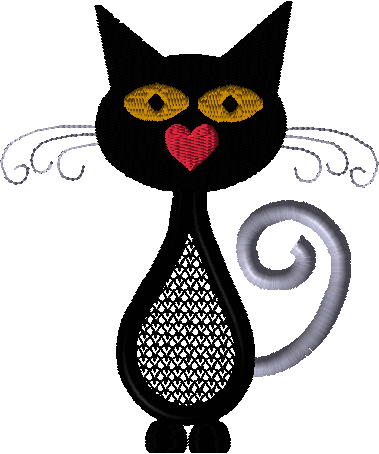 Cat embroidery design, Cat with heart nose for Valentine's Day