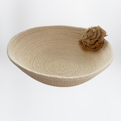 Elegant Beige Cotton Rope Trinket Bowl with Burlap flower accent