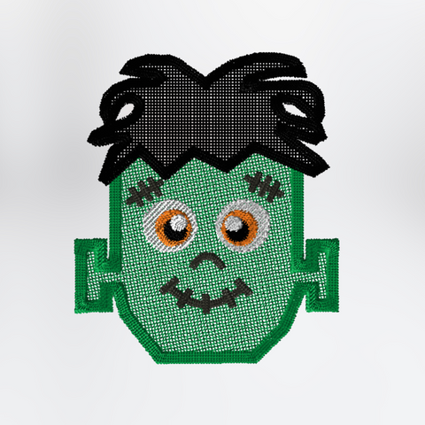 Green Monster head free standing lace machine embroidery design
