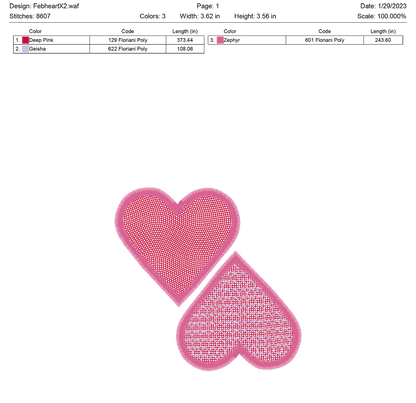 Two lace hearts embroidery design