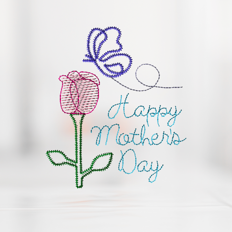 Redwork Rose Mother's Day Card embroidery design