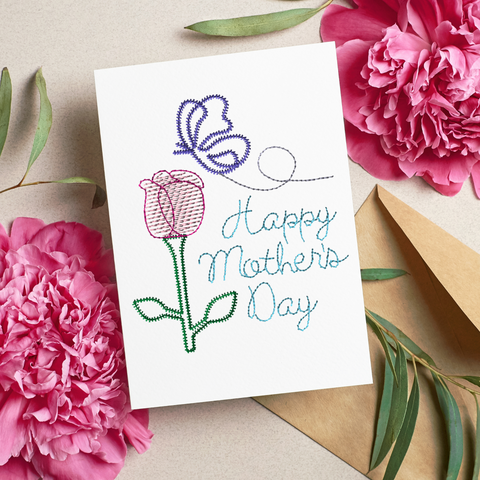 Redwork Rose Mother's Day Card embroidery design