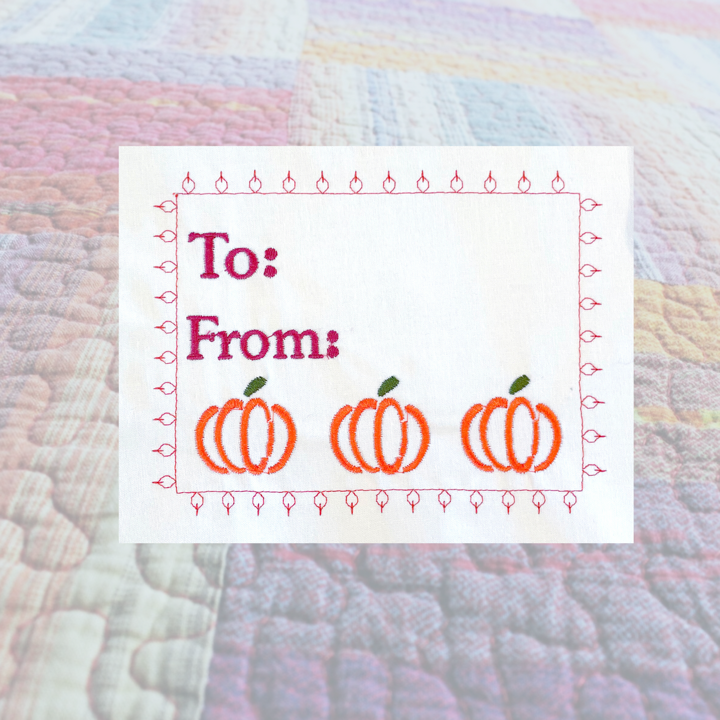 Pumpkin frame personalized quilt label embroidery design