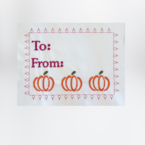 Pumpkin frame personalized quilt label embroidery design