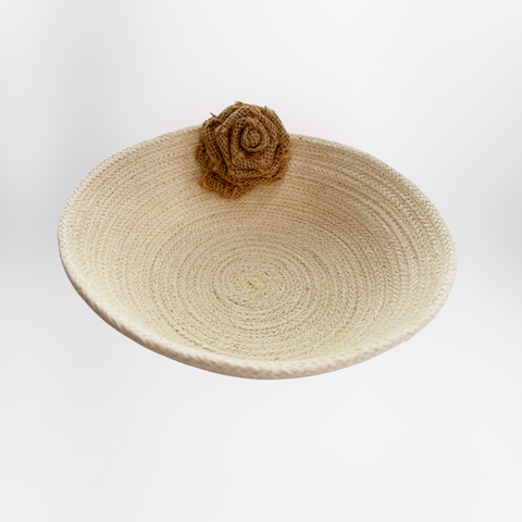 Elegant Beige Cotton Rope Trinket Bowl with Burlap flower accent