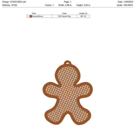 Lace Gingerbread Man Ornament Embroidery Design