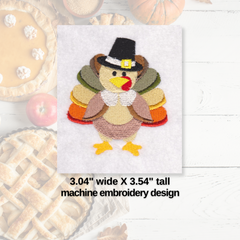 Pilgrim Turkey embroidery design for Thanksgiving